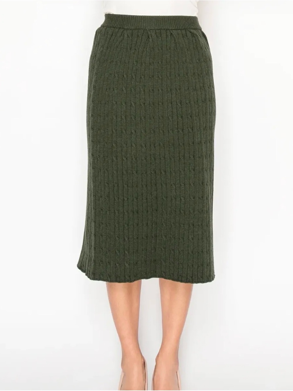 Scoop women’s Olive Green Cable Knit Midi Sweater Skirt